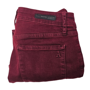 Articles Of Society Red Denim Jeans Womens Size 25‎ Red Raw Hem Stretch Mid Rise